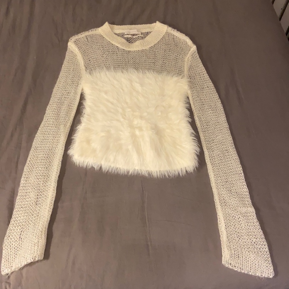 Urban Outfitters Fuzzy White Fishnet Yarn Sweater
